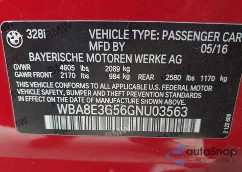 2016 BMW 328I xDrive z USA, uszkodzony, nr VIN WBA8E3G56GNU03563